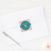 Koraalroze en witte strepen met Blauwgroen dank Vierkante Sticker (Envelop)