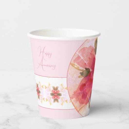 Koraalroze en witte Waterverf Papieren Bekers (Voorkant)
