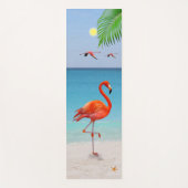Koraalroze flamingo's en palmleder op het strand yogamat (Voorkant)