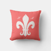 Koraalroze Fleur de lis monogram werpkussen Kussen (Voorkant)