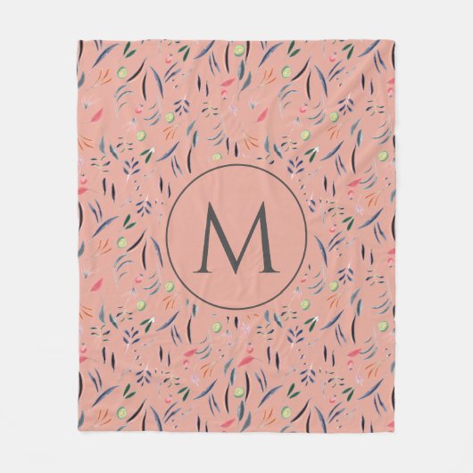 Koraalroze Floral - Aangepaste MONOGRAM Fleece Deken (Voorkant)