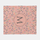 Koraalroze Floral - Aangepaste MONOGRAM Fleece Deken (Voorkant (Horizontaal))