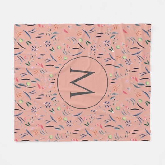 Koraalroze Floral - Aangepaste MONOGRAM Fleece Deken (Voorkant (Horizontaal))