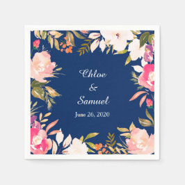 Koraalroze Floral Border Wedding Servet