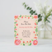 Koraalroze Floral RSVP Kaartje (Staand voorkant)