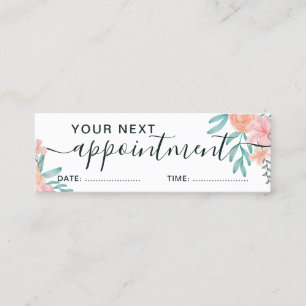 Koraalroze florale waterverf trendy afspraak mini visitekaartje