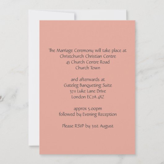 Koraalroze gepersonaliseerde Floral WEDDING Kaart (Achterkant)