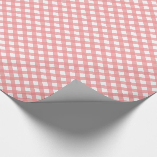 Koraalroze Gingham-printer Glossy Wrapping Paper Cadeaupapier (Hoek)