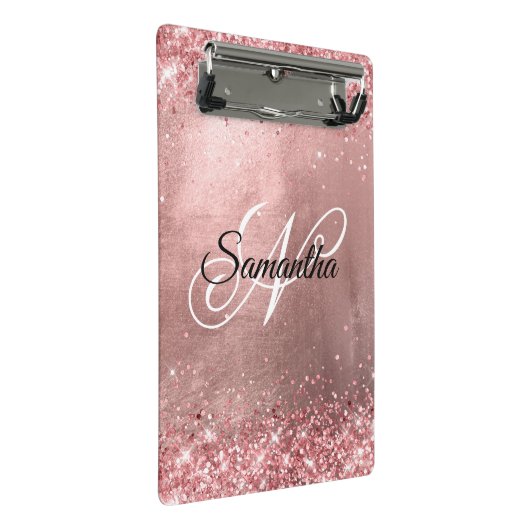 Koraalroze Glitter Fancy Monogram Roos Gold Foil Mini Klembord (Schuin)