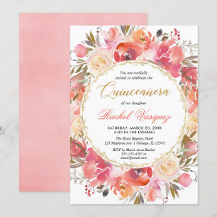 Koraalroze gouden tuin Quinceanera Kaart