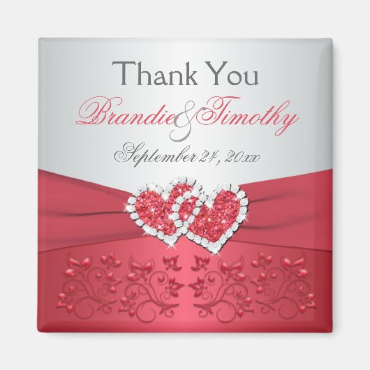 Koraalroze, grijze bloemen trouwgunst magneet (Voorkant)