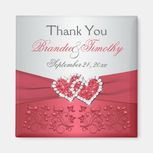 Koraalroze, grijze Floral Wedding Favor Magnet