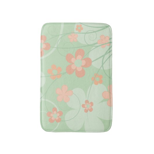 Koraalroze groene bloemen Eenvoudige schattige len Badmat (Voorkant Verticaal)