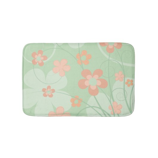 Koraalroze groene bloemen Eenvoudige schattige len Badmat (Voorkant)