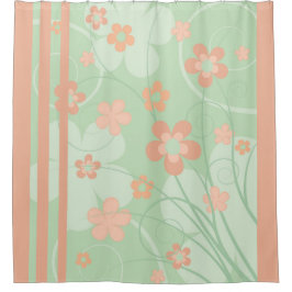 Koraalroze groene bloemen Eenvoudige schattige len Douchegordijn