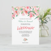 Koraalroze groene Floral Border Weduwen Uitnodigin Kaart (Staand voorkant)