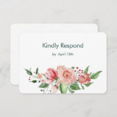 Koraalroze groene Roos Floral Wedding RSVP (Voorkant / Achterkant)