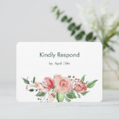 Koraalroze groene Roos Floral Wedding RSVP (Staand voorkant)