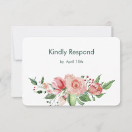 Koraalroze groene Roos Floral Wedding RSVP