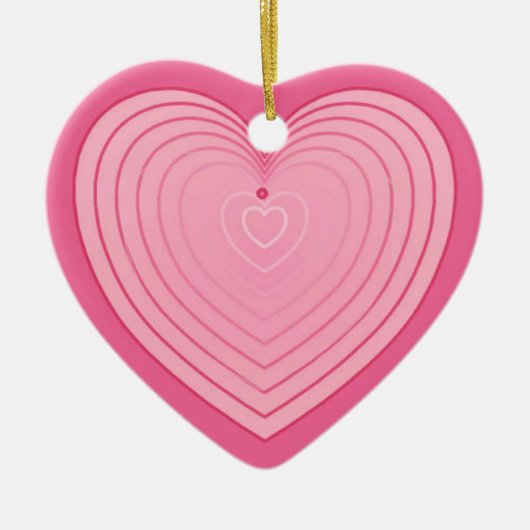 Koraalroze hart, dieper roze achtergrond keramisch ornament (Voorkant)