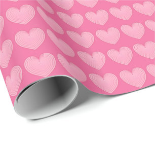 Koraalroze harten, dieper roze achtergrond cadeaupapier