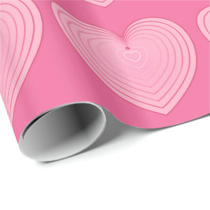 Koraalroze harten op een diep roze achtergrond cadeaupapier