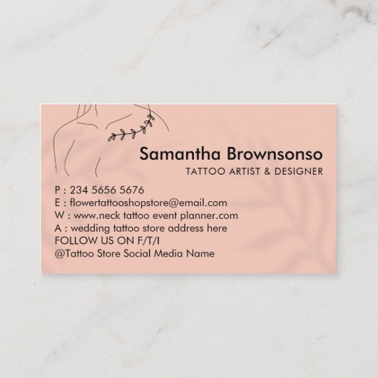 Koraalroze juwelen en Tattoo van kraag Visitekaartje (Achterkant)