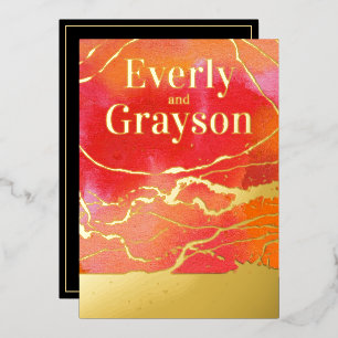 Koraalroze koraal - galaxy marmer Gold Weddenschap Folie Uitnodiging