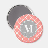 Koraalroze Marokkaans Lattice Gray Monogram Magneet (Voorkant / Achterkant)