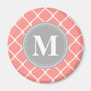 Koraalroze Marokkaans Lattice Gray Monogram Magneet