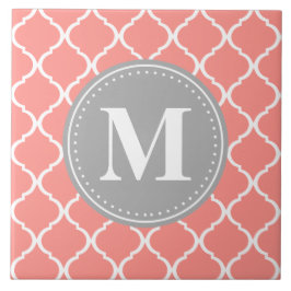 Koraalroze Marokkaans Lattice Gray Monogram Tegeltje