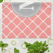Koraalroze Marokkaans Lattice Gray Monogram Theedoek (Gevouwen)