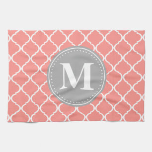 Koraalroze Marokkaans Lattice Gray Monogram Theedoek