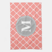 Koraalroze Marokkaans Lattice Gray Monogram Theedoek (Verticaal)