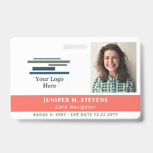 Koraalroze met logo en foto personeels-ID Badge