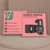 Koraalroze moderne fotograaf QR-code Vierkante Visitekaartje