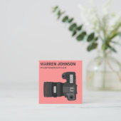 Koraalroze moderne fotograaf QR-code Vierkante Visitekaartje (Staand voorkant)