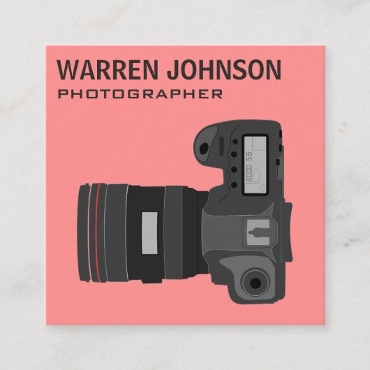 Koraalroze moderne fotograaf QR-code Vierkante Visitekaartje (Voorkant)