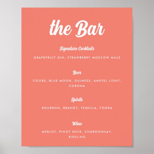 Koraalroze moderne script huwelijksbarmenu poster (Voorkant)