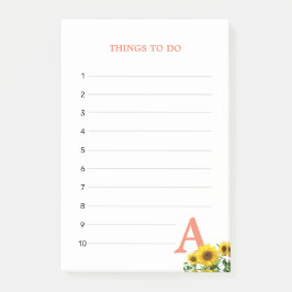 Koraalroze monogram en zonnebloemen dingen om te d post-it® notes