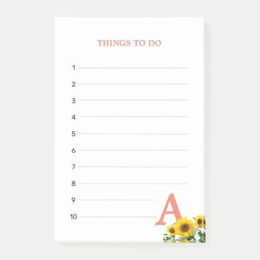 Koraalroze monogram en zonnebloemen dingen om te d post-it® notes (Voorkant)