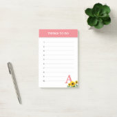 Koraalroze monogram en zonnebloemen post-it® notes (Kantoor)
