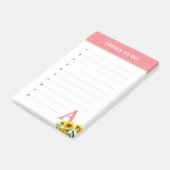 Koraalroze monogram en zonnebloemen post-it® notes (Schuin)
