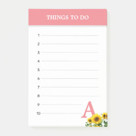Koraalroze monogram en zonnebloemen post-it® notes
