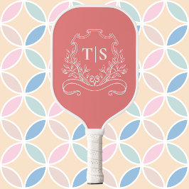 Koraalroze Monogram Initieel Meisjesachtig Klassie Pickleball Paddle