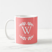 koraalroze monogram koffiemok (Links)