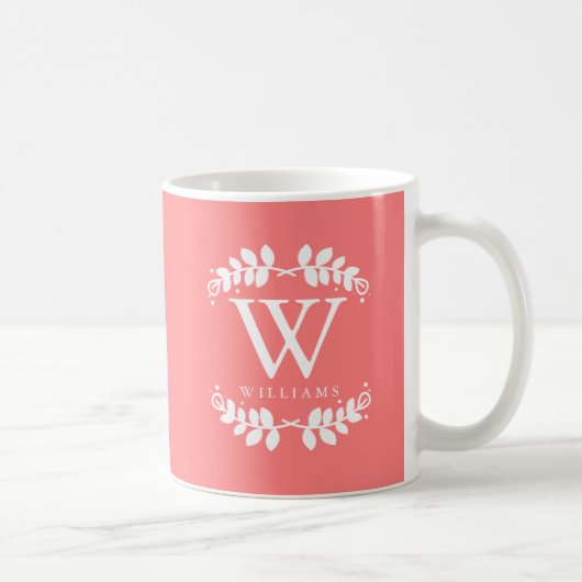 koraalroze monogram koffiemok (Rechts)