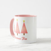 Koraalroze Ombre Patroon Moderne Kerstbomen Mok (Voorkant links)