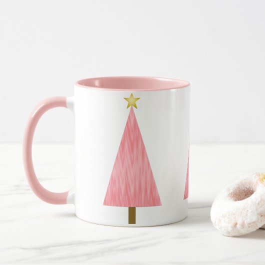 Koraalroze ombre Retro Moderne kerstboom Mok (Met donut)