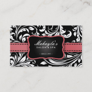 Koraalroze op zwarte en witte Floral Damask Salon Visitekaartje